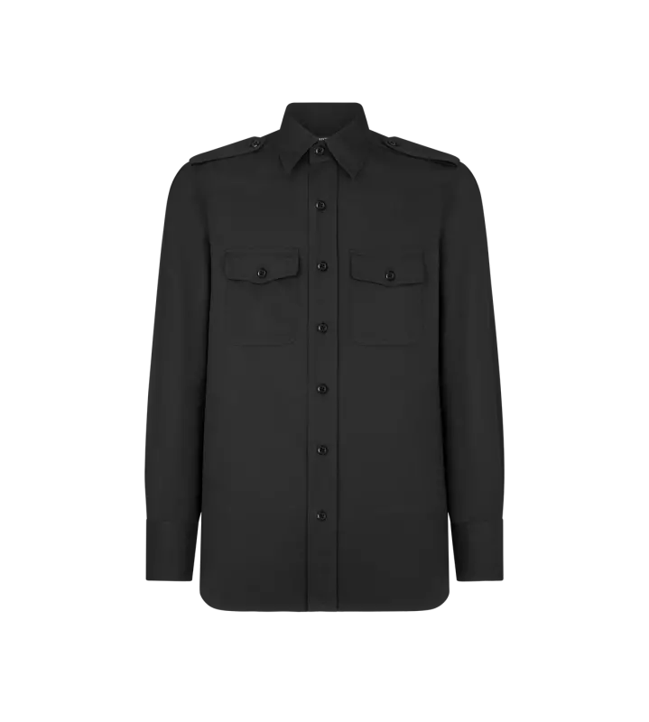 COTTON SILK FAILLE MILITARY SHIRT BLACK online